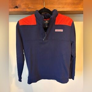 Vineyard Vines Navy Blue and Red Quarter-Zip Pullover Sweater